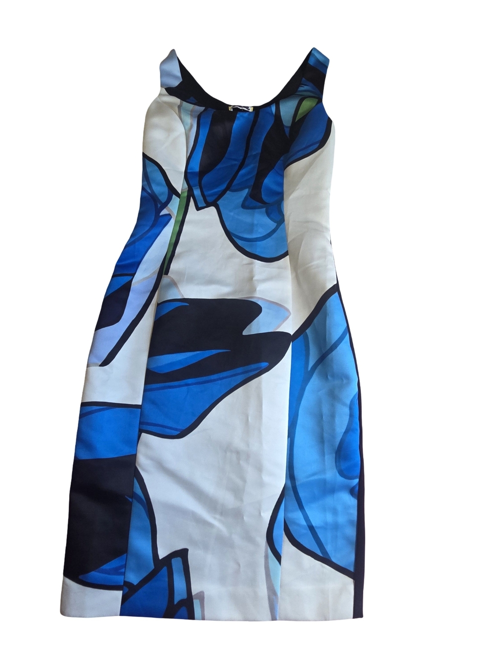 Iceberg Blue and White Abstract Floral Midi Dress